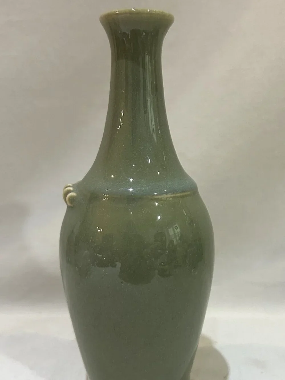 VTG Hand Crafted Celadon Pottery Bud Vase 5 inch Tall Signed